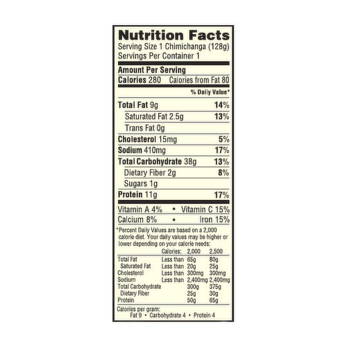 Calories in El Monterey Spicy Jalapeno Bean & Cheese Chimichangas and  Nutrition Facts