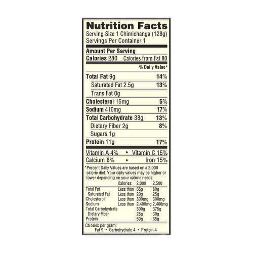 Calories in El Monterey Chicken & Monterey Jack Cheese Chimichanga and  Nutrition Facts