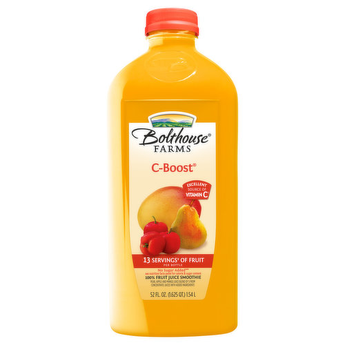 13 servings (One serving equals 1/2 cup of juice. Daily recommendation: 4 servings of a variety fruit, including whole fruits, for a 2,000 calorie diet (myplate)) of fruit per bottle. Feel good about what's in the bottle. Which includes the juice of (not an exhaustive list): 7-1/2 pears; 3 apples; 2-1/3 mangos; 61 acerola cherries. No artificial preservatives. Flash pasteurized and cold-filled for quality. After more than 100 years of working the land, one lesson rises to the top: The best beverages come from the best ingredients. Crisp veggies. Ripe fruit. All blended together to make great-tasting juices, smoothies and protein shakes. Goodness in, goodness out. Please recycle.