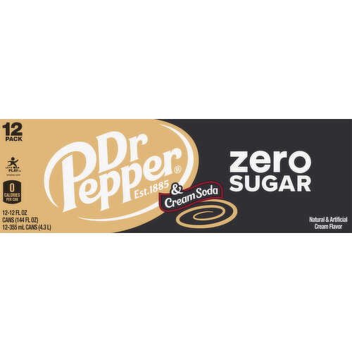 Dr Pepper Cream Soda, Zero Sugar, 12 Pack