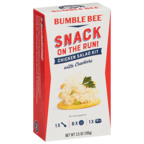 Bee Well for Life - Est. 1899. Mmm - So snackalicious. Feeling hungry? Craving protein? In a rush? We gotcha covered. Bumble Bee Snack on the Run! kits have it all. Tasty protein (Chicken salad is a good source of protein. Please see back panel for full nutritional facts). Great flavors. Crisp crackers. And a handy spoon for instant gratification. Already mixed - Ready-to-go. Open up and say yum. Stack 'em. Snack 'em. Love 'em. It's what's inside that counts. Premium chicken. So tender. So chunky.