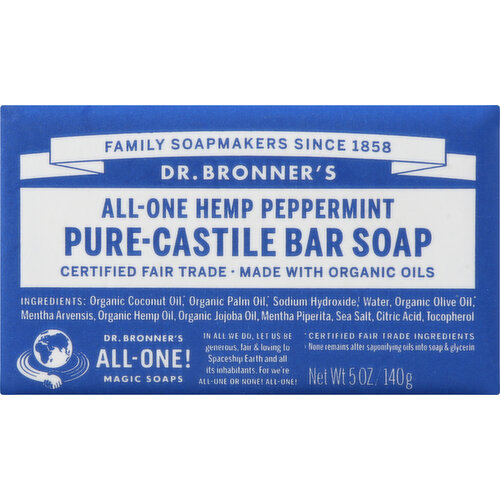 Dr Bronners Bar Soap, Pure-Castile, All-One Hemp, Peppermint