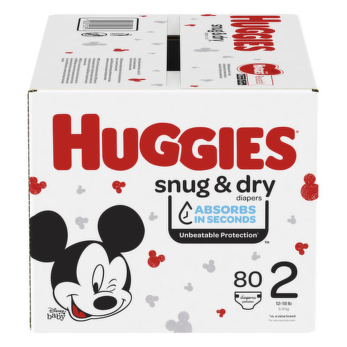 5-8 kg. Absorbs in seconds. Unbeatable protection (vs. a value brand). Huggies diapers contain safe, absorbent particles that gel when wet. If you notice a small amount of gel-like material on your baby's skin, it can be removed with a baby wipe or damp washcloth. Huggies absorbent technology. Huggies wetness indicator. Huggies contoured shaped diaper. Up to 12 hour day or night protection. Free of fragrances, parabens, elemental chlorine, and natural rubber latex. huggies.com. how2recycle.info. 1-800-544-1847 Kimberly-Clark Corp. Dept. HSND2-80 PO Box 2020 Neenah, WI 54957-2020 USA. Huggies: Rewards (Huggies rewards program is available in U.S. and Canada). Download on the App Store. Get it on Google Play. Dispose of properly. Made in the USA from domestic and imported material.