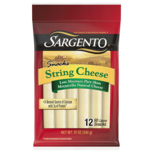The perfect snack for everyone, Sargento® Mozzarella Natural String Cheese Snacks answers your cravings with the delicious mild, milky flavor of Mozzarella and 7 grams of protein*. Mozzarella string cheese is a great snack on its own, but also pairs nicely with fruit, veggies and crackers. It’s the perfect on-the-go snack for school, work, gym and road trips.