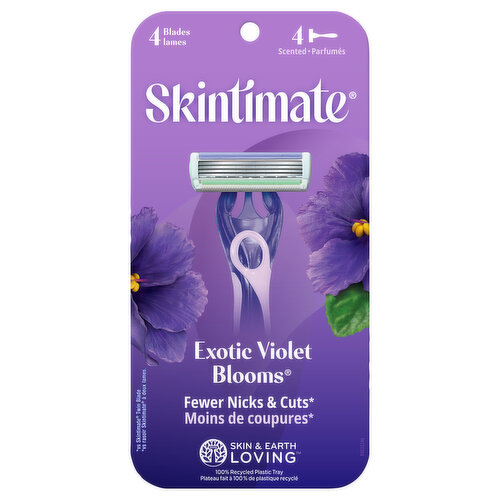 Skintimate Razors, Scented, Exotic Violet Blooms, 4 Blades, Twin Blade