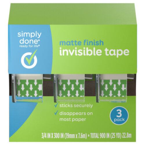 Simply Done Invisible Tape, Matte Finish, 3 Pack