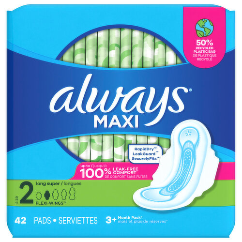 Always Pads, Flexi-Wings, Long Super, Size 2, Jumbo Pack