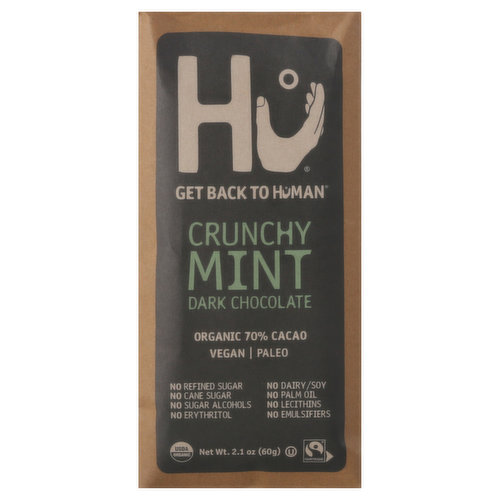 Hu Dark Chocolate, Organic, Crunchy Mint, 70% Cacao