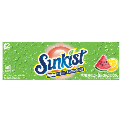 Sunkist Soda, Watermelon Lemonade, 12 Pack