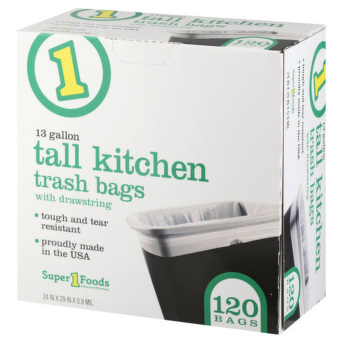 Basics Tall Kitchen Drawstring Trash Bags, 13 Gallon, 120