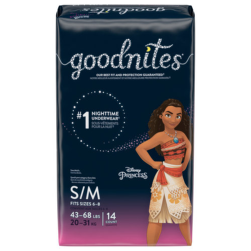 GoodNites Underwear, Nighttime, Disney Princess Moana, S/M, Girls - Spring  Market