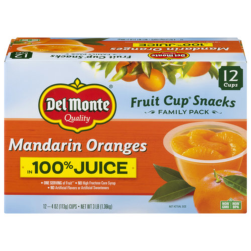 Del Monte Fruit Cup Snacks, Mandarin Oranges in 100% Juice, Family Pack