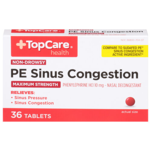 TopCare PE Sinus Congestion, Non-Drowsy, Maximum Strength, 10 mg, Tablets