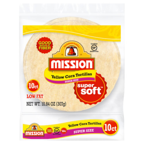 Good source of fiber. Low fat. The authentic tradition. Enjoy the freshly baked taste of Mission Tortillas. Soft and delicious, our tortillas serve up the authentic taste of Mexico because they are made with highest quality corn masa flour. Certified Gluten-Free. Try these other fine Mission products: Tostadas, wraps, and our crispy authentic Mexican Tortilla Chips in the original Brown Bag! Questions or comments? 1-800-600-8226 weekdays 9:00 am to 5:00 pm Central Time. For great recipe ideas, questions & comments, visit: missionfoods.com.