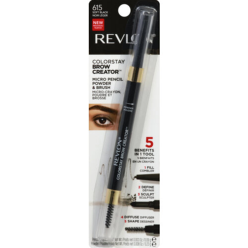 Revlon Micro Pencil Powder & Brush, Brow Creator, Soft Black 615