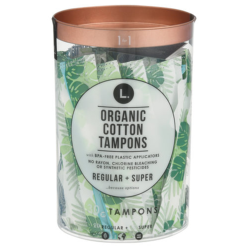 L. Tampons, Cotton, Organic, Regular + Super