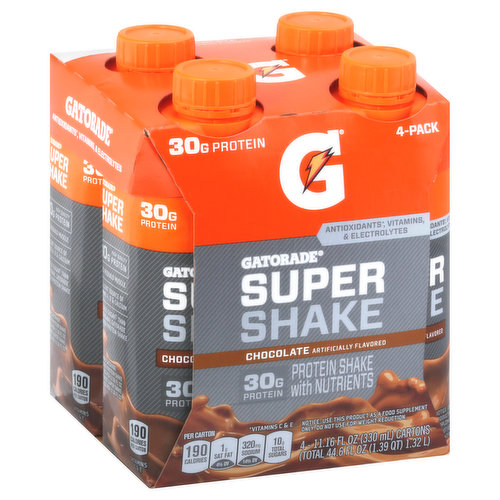 Gatorade Super Shake, Chocolate, 4 Pack - 4 pack, 11.16 fl oz cartons