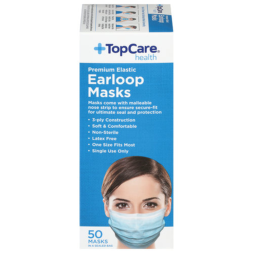 TopCare Earloop Masks, Premium Elastic, Blue