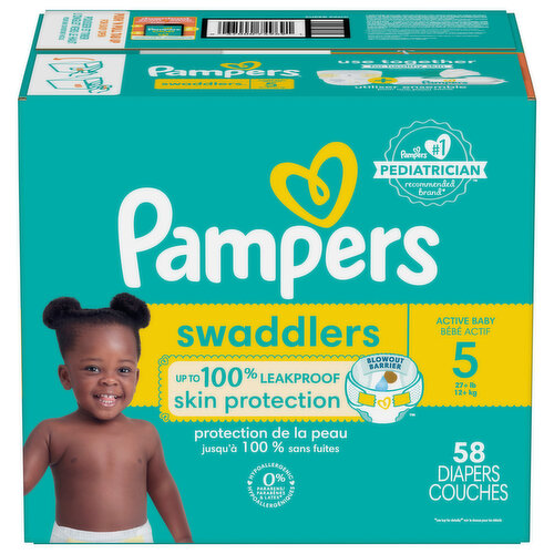 Pampers Diapers, Swaddlers, Active Baby, 5, 27+ lb