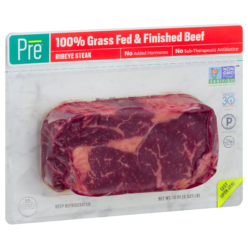 Beef done differently. Fire up the grill or a cast iron pan. It's show time. You're looking at one seriously high-quality cut of beef. Pre Ribeye is 100% grass fed & finished with no added hormones and no sub-therapeutic antibiotics. It has 21 g of protein and 20% of your recommended daily value of iron per serving. Whether it's pan-seared perfection with a flavorful red wine marinade or a grilled chimichurri, this is your steak. Need more inspiration? Our delicious 85% lean / 15% fat ground beef is an easy go-to for stuffed burgers, Bolognese and anything in between. Rare. Medium rare. Medium. Medium well. We're different. And proud of it. We have one ingredient: full-flavored, 100% grass fed & finished beef. No added hormones, no sub-therapeutic antibiotics and we're Non-GMO Project Verified (because GMOs are just weird). We believe animals should be treated with respect and be able to roam freely on nutrient-rich grasses year-round. Our dedication to the highest quality beef never wavers, because we have the same high standards as you do. SFI: Certified sourcing. www.sfiprogram.org.