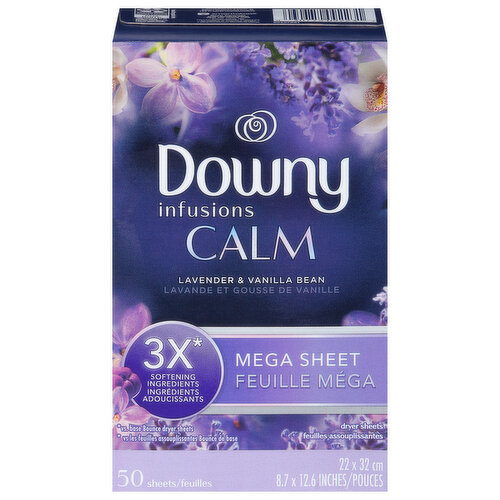 Downy Dryer Sheets, Calm, Lavender & Vanilla Bean, Mega Sheet