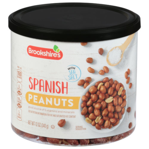 Since 1928. Brookshire’s premium Spanish peanuts, with sea salt, are a naturally delicious party favorite. While they’re nuttier tasting than our regular peanuts, they contain the same important nutrients to help you stay well and fit.