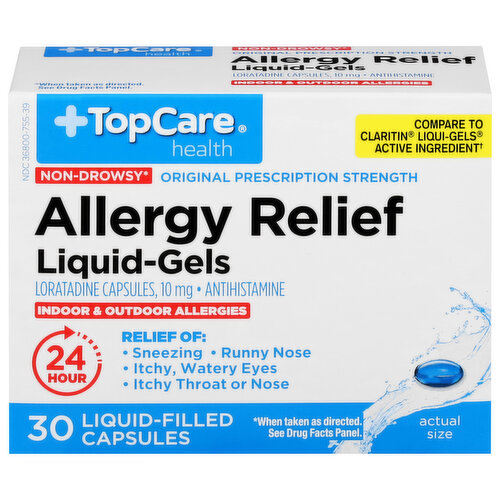 TopCare Allergy Relief, Non-Drowsy, Original Prescription Strength, 10 mg, Liquid-Gels