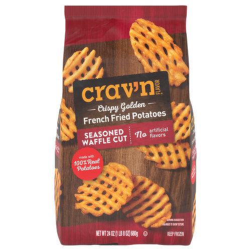 Crav'n Flavor French Fried Potatoes, Crispy Golden, Seasoned, Waffle Cut