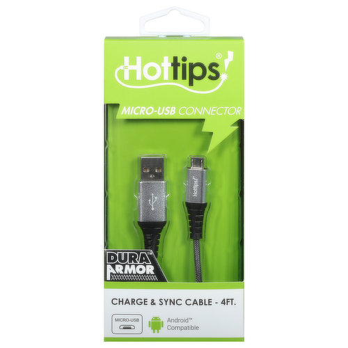 Hottips! Charge & Sync Cable, Micro-USB Connector, 4 Feet