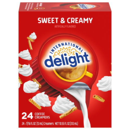 Wake up and smell the sweet life. New look, same creamy delight. International Delight Sweet & Creamy Coffee Creamer turns your cup of coffee into a cause for celebration.This set is a coffee lover’s dream, with 24 Creamer, Serving Size Pods, perfect for purse, pantry, or flavor emergencies—and no refrigeration needed! These single-serve creamers are both gluten- and lactose-free.For over thirty years, International Delight has been making the world a tastier place, one cup of coffee at a time. Our coffee creamers come in over twenty different delicious flavors, including fat- and sugar-free varieties, and we now offer a wide selection of iced coffees, as well. We believe that there’s an art to concocting the perfect cup of coffee, and we want every sip you take to be a masterpiece of flavor. Welcome to Creamer Nation.