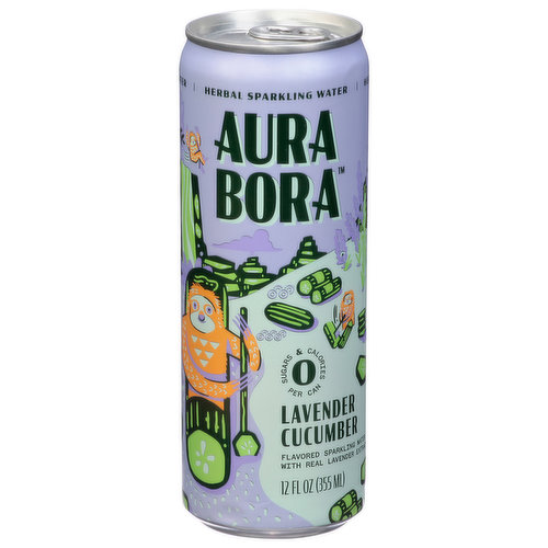 Aura Bora Sparkling Water, Herbal, Lavender Cucumber