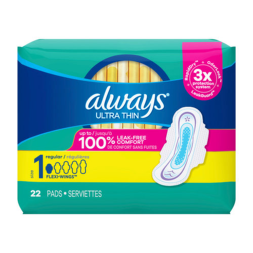 Always Pure Cotton Pads, Regular, with Wings Unscented, Size 1