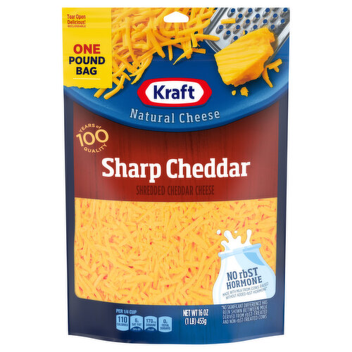 Kraft Natural Cheese, Shredded, Sharp Cheddar, One Pound Bag
