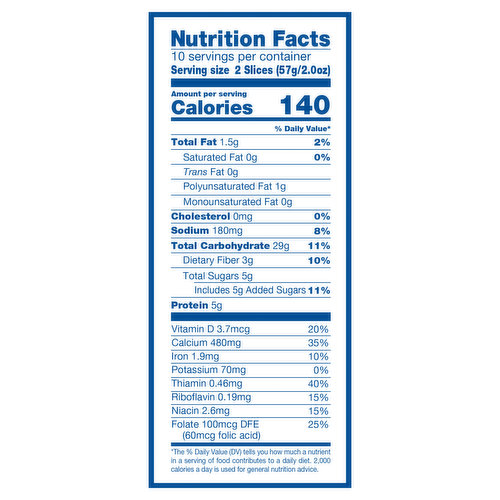 wonder bread nutrition label