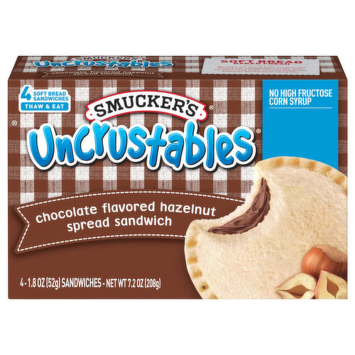 Uncrustables Chocolate Flavored Hazelnut Spread Sandwich, 4-Count Pack
