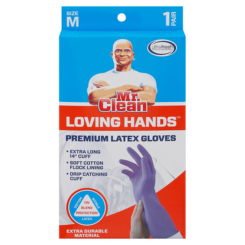 Mr. Clean Gloves, Latex, Premium, Medium