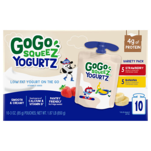 GoGo Squeez Yogurt On the Go, Low Fat, Strawberry/Banana, Variety Pack, 10 Pack