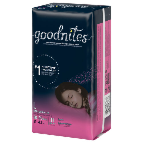 GoodNites Underwear, Nighttime, L (68-95 lbs), Girls - Super 1 Foods