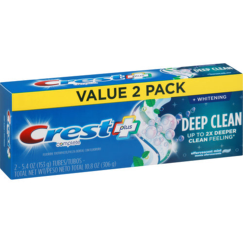 CREST Toothpaste, + Whitening, Effervescent Mint, Deep Clean, Value 2 Pack