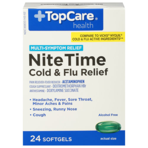 TopCare Cold & Flu Relief, NiteTime, Multi-Symptom Relief, Softgels