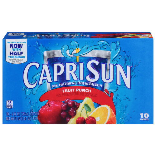 Half the sugar vs leading regular juice drinks (vs. leading regular juice drinks). (This product 8 g total sugars; leading regular juice drinks 19 g total sugars per 6 fl oz serving). We've always been dedicated to making pouches full of goodness but now we've leveled up. Each pouch is full of all natural ingredients and sweetened using monk fruit for the taste kids love with half the sugar (vs. leading regular juice drinks) (This product 8 g total sugars; leading regular juice drinks 19 g total sugars per 6 fl oz serving). A small change that's big for everyone. Meet monk fruit. A sun-ripened fruit similar to a melon what we use to create the perfect amount of delicious sweetness. It's a different, all natural ingredients, but one thing stays the same - they'll love the taste. So grab a pouch, jab in the straw, and sip away. Fill in game. Grab a little juice freedom. This is the time for you. And that means spending time doing with. Because it makes you feel. And you know what always goes with free time Capri Sun and.