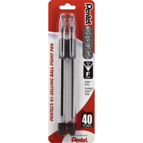 Pentel Ball Point Pens, Fine, Black Ink