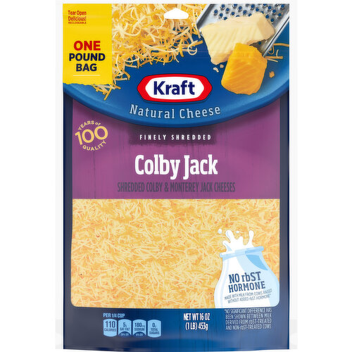 Kraft Cheese, Natural, Colby Jack, Finely Shredded, One Pound Bag