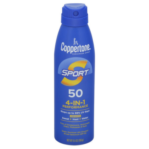 Coppertone Sunscreen Spray, Sport, Broad Spectrum SPF 50, 4-in-1