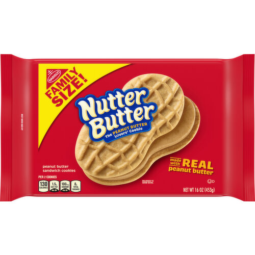 NUTTER BUTTER Nutter Butter Peanut Butter Sandwich Cookies, Family Size, 16 oz
