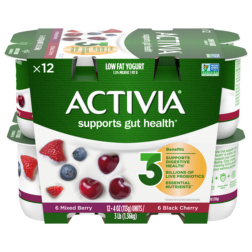 Activia Yogurt, Black Cherry/Mixed Berry, Low Fat