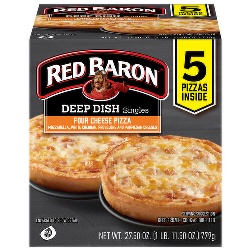 Red Baron Pizza, Four Cheese, Deep Dish, Singles