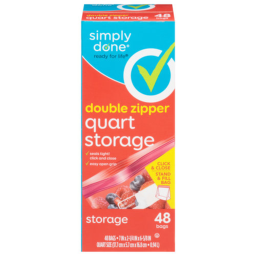 Storage Bags, Double Zipper, Quart Size