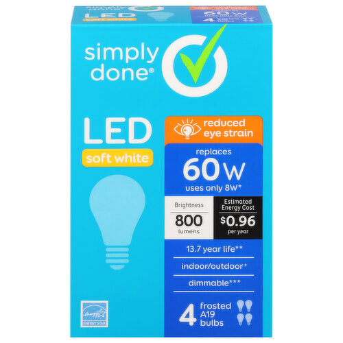 Simply Done Light Bulbs, LED, Frosted, Soft White, 8 Watts