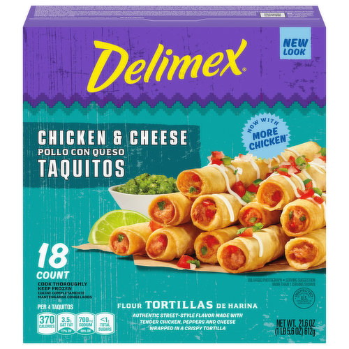 Delimex Taquitos, Chicken & Cheese, Flour Tortillas, Mexican Street Style